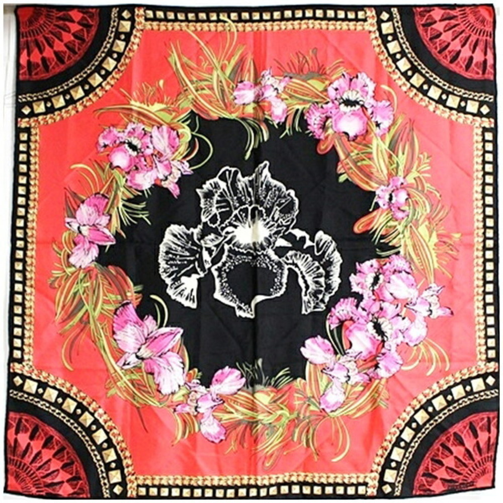 Givenchy Silk Scarf/Muffler, Black x Vermilion, GIVENCHY, Women's
